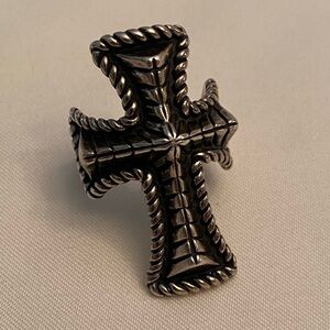 Vintage CAROLYN POLLACK 925 Sterling Silver Cross Ring Black Accents  Size 8